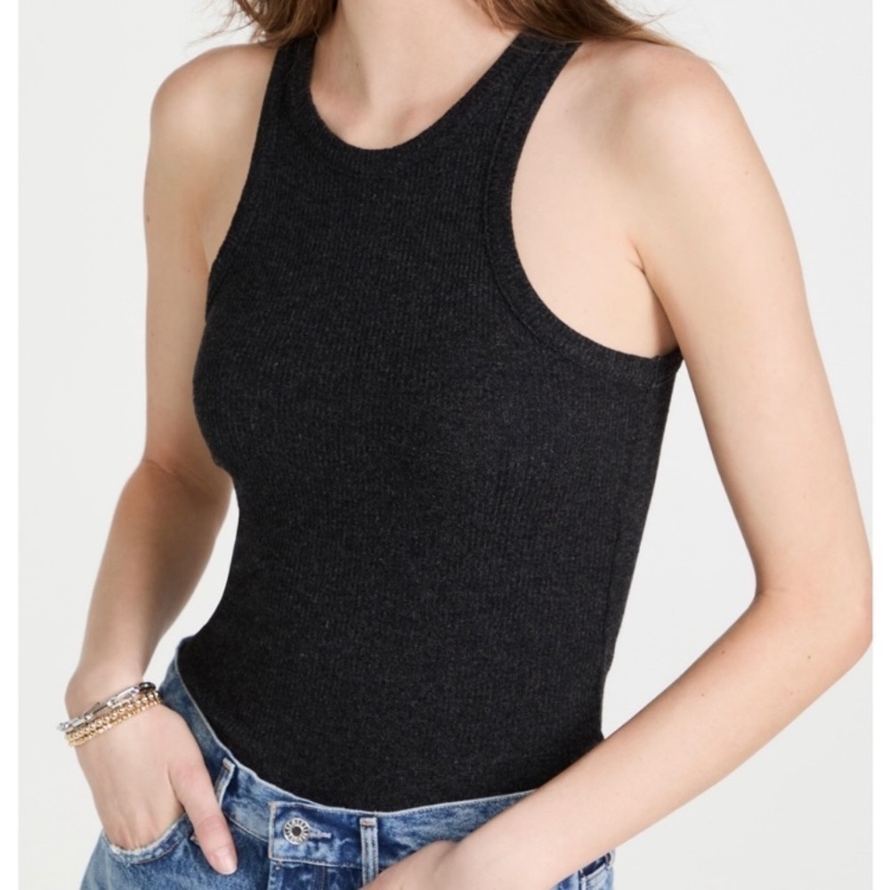 Agolde charcoal Bailey Ribbed Knit round neck tank Top size small static black